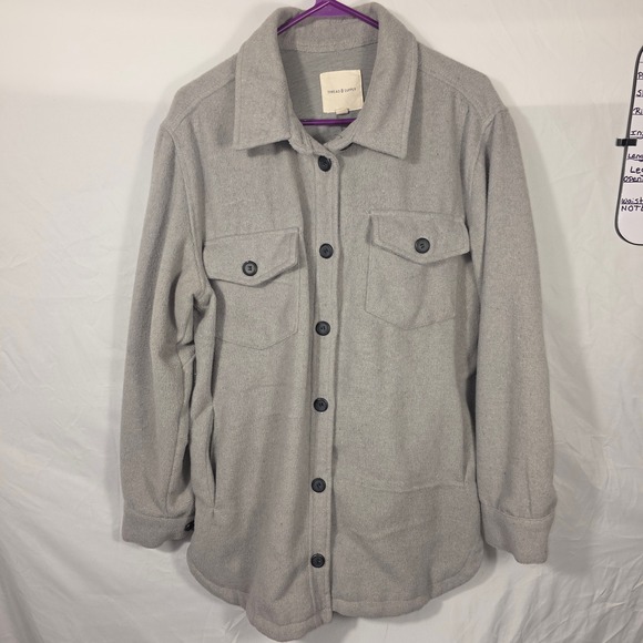 Thread & Supply Jackets & Blazers - Thread & Supply Shacket Womens Large Grey Excellent Fleece Button Down J2071PND